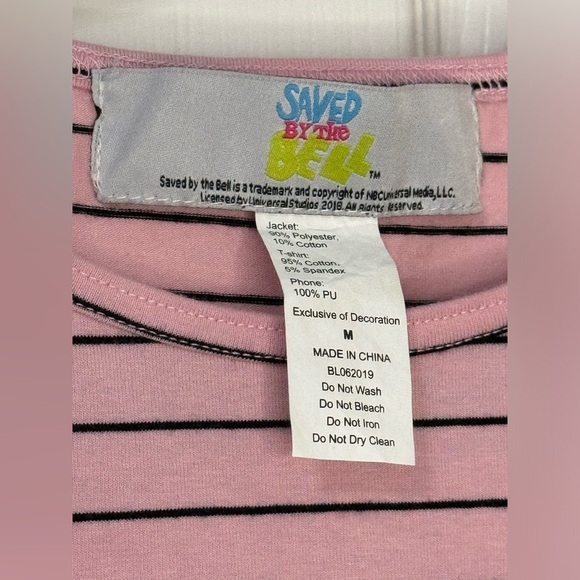 Saved by the Bell Pink and Black Stripe T-shirt Size Medium - Picture 2 of 3